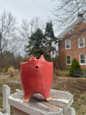Cat Stoneware Pot