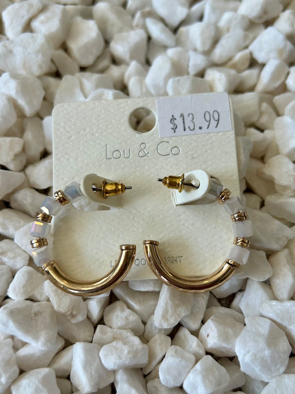 Half Beaded Gold Hoops