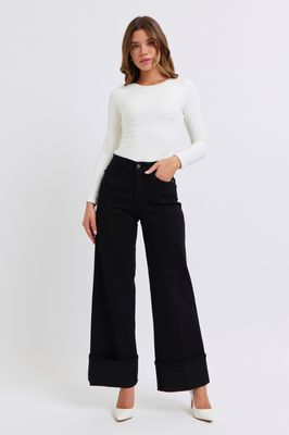 High Waist Retro Wide Leg Cuff