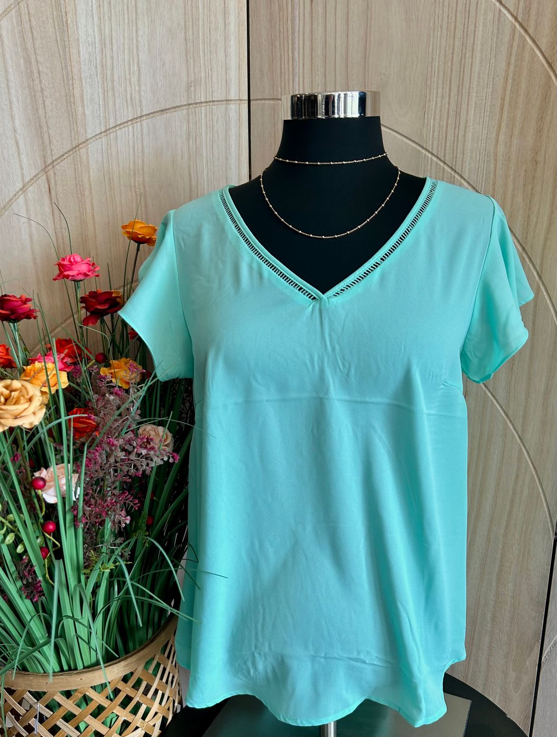 Line Lace V-Neck Woven Top