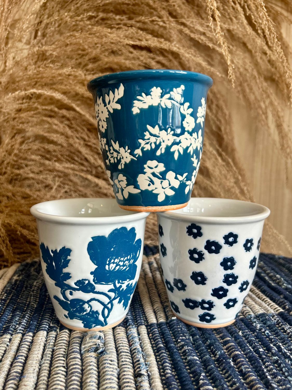 Cottage Floral Herb Pots Blue Multi