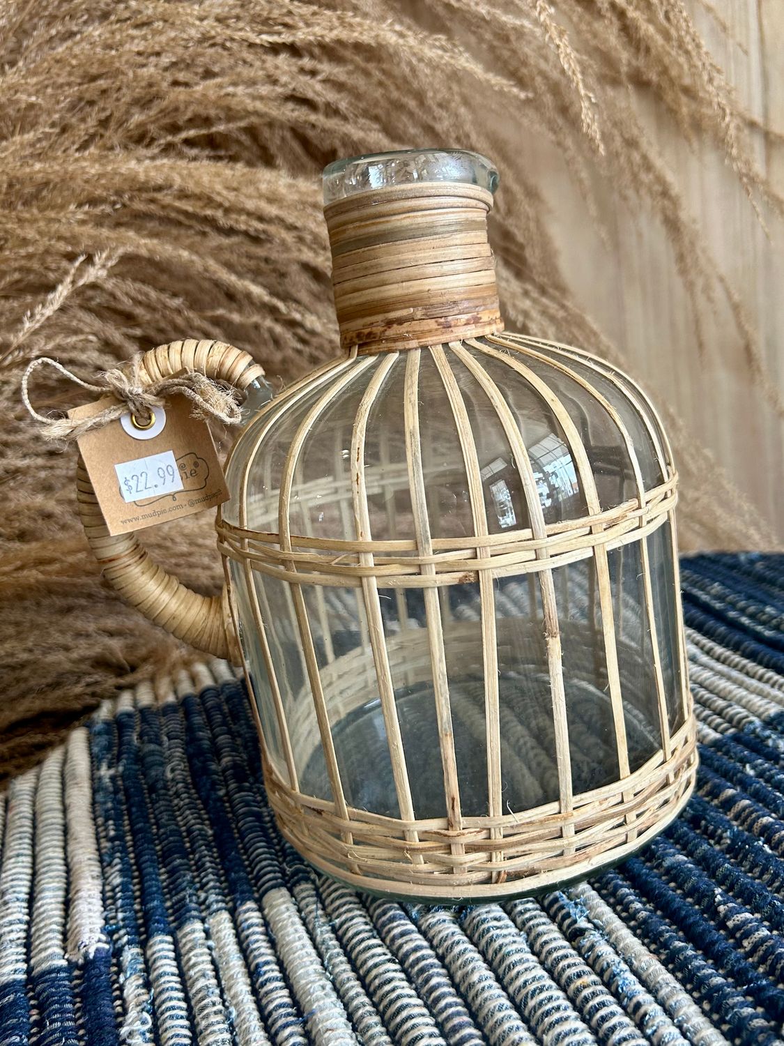 Large Rattan Pitcher Vase