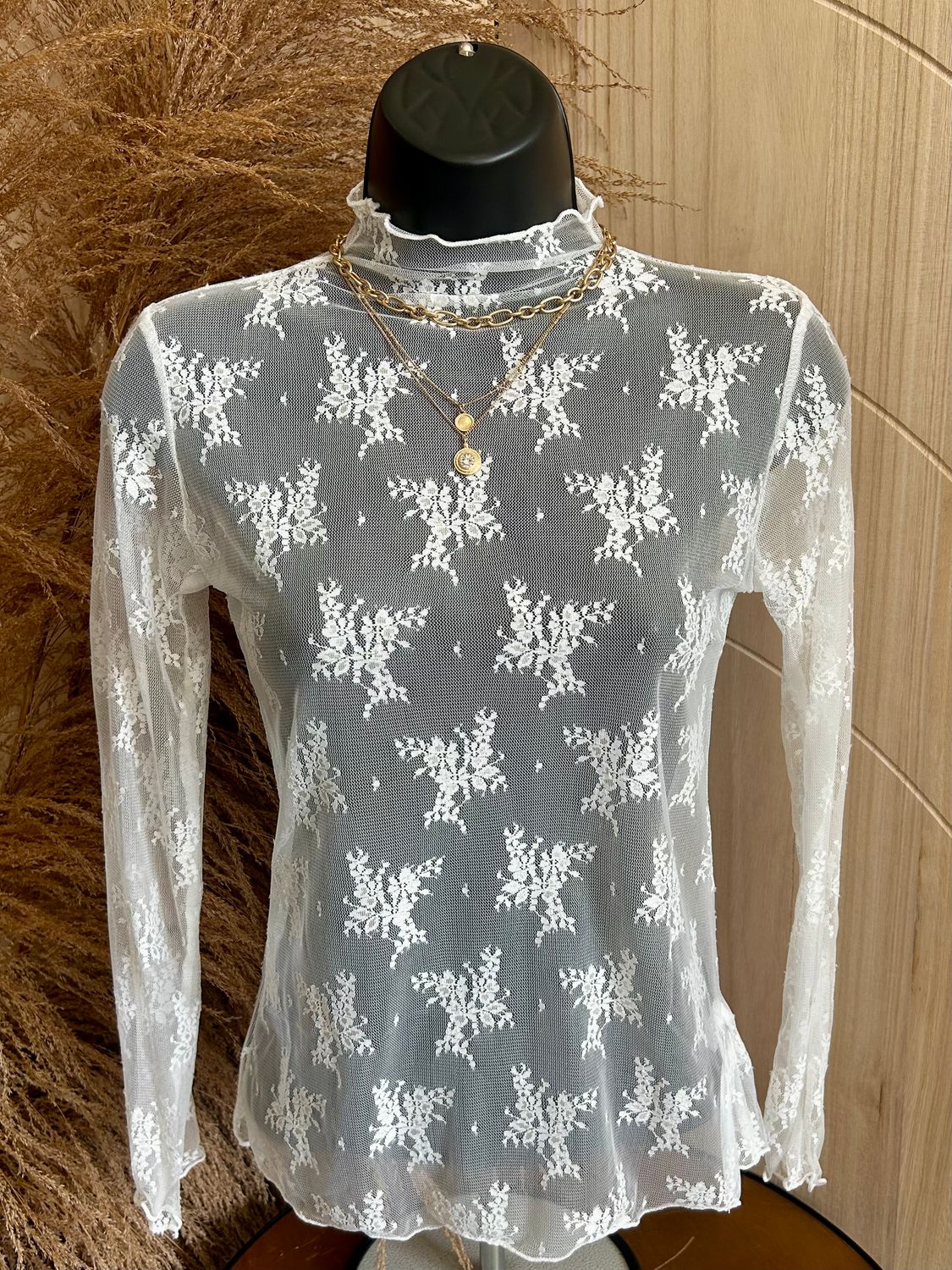Lace Mock Neck Long Sleeve Top
