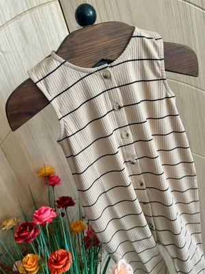 Tan and Black Stripe Ribbed Baby Jumpsuit