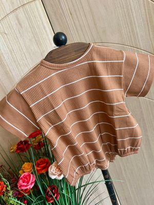 Saddle Stripe Ribbed Bubble Romper