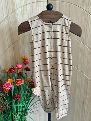 Tan and Black Stripe Ribbed Jumpsuit 