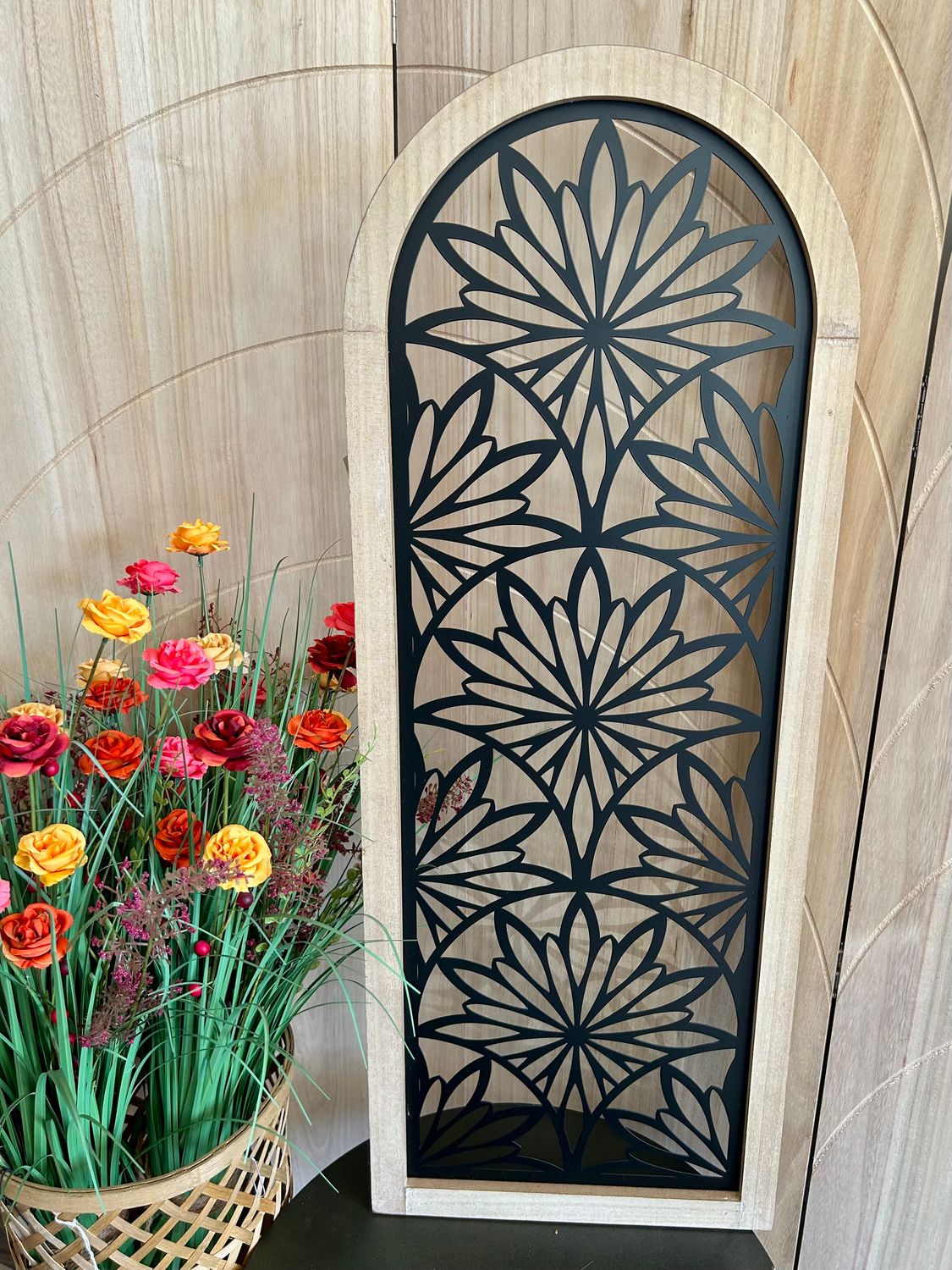 Black Laser-Cut Floral Arch 
