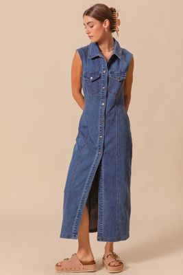 Button Front Denim Dress