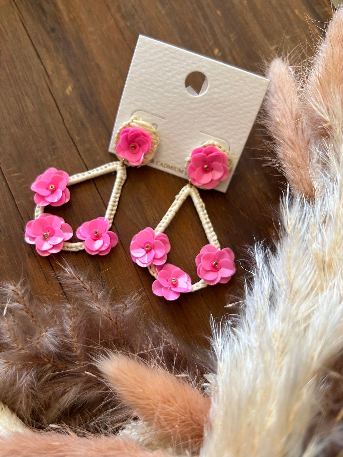 Pink Floral Beaded Earrings 