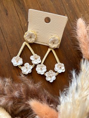 White Beaded Floral Earrings