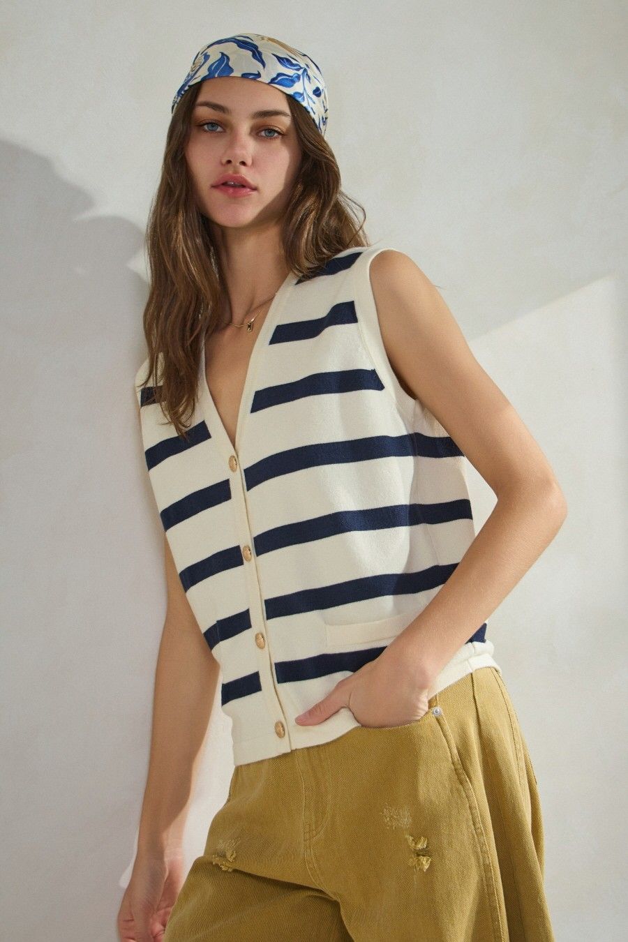 Curvy Knitted Striped Sweater Vest