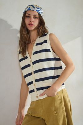 Curvy Knitted Striped Sweater Vest