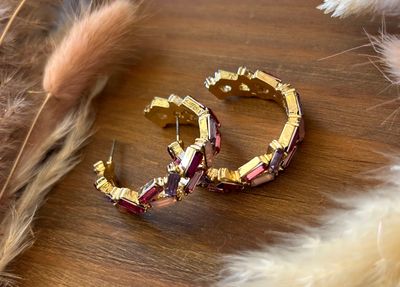 Pink/Purple Jeweled Hoops