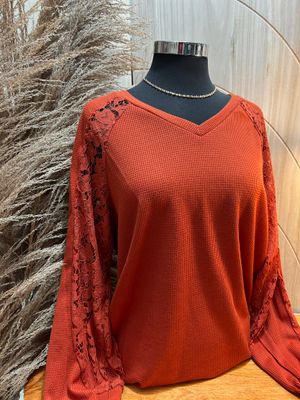 Rust Waffle Knit Top