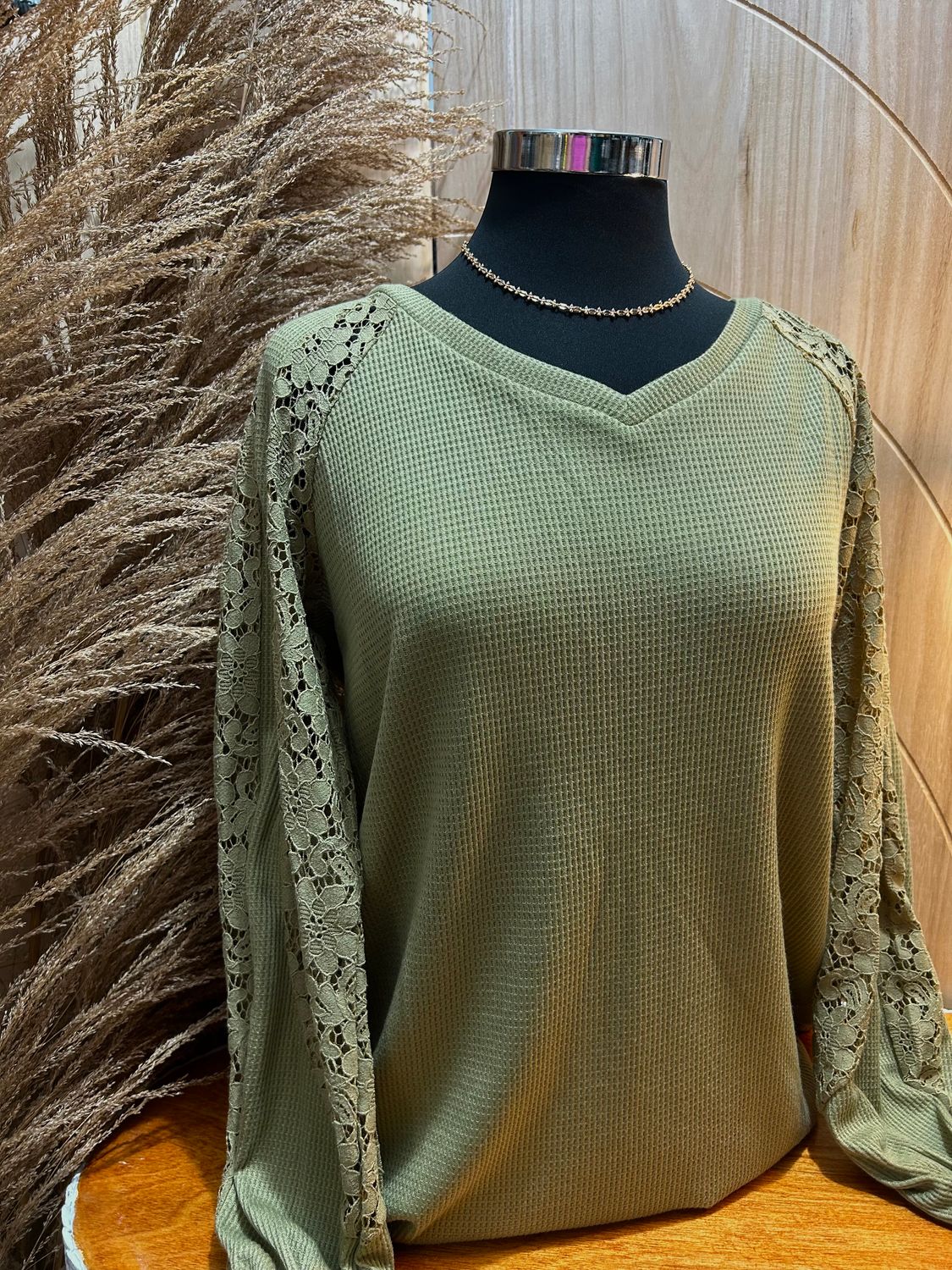 Sage Waffle Knit Top