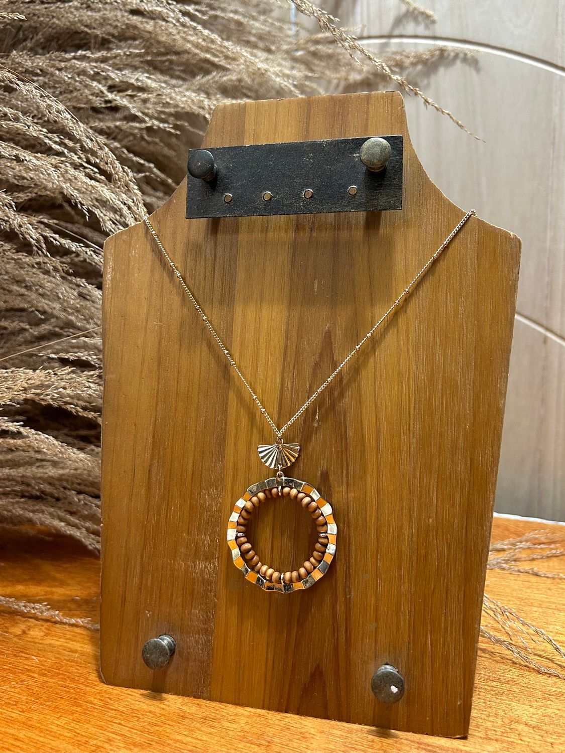 Long Beaded Pendant Necklace