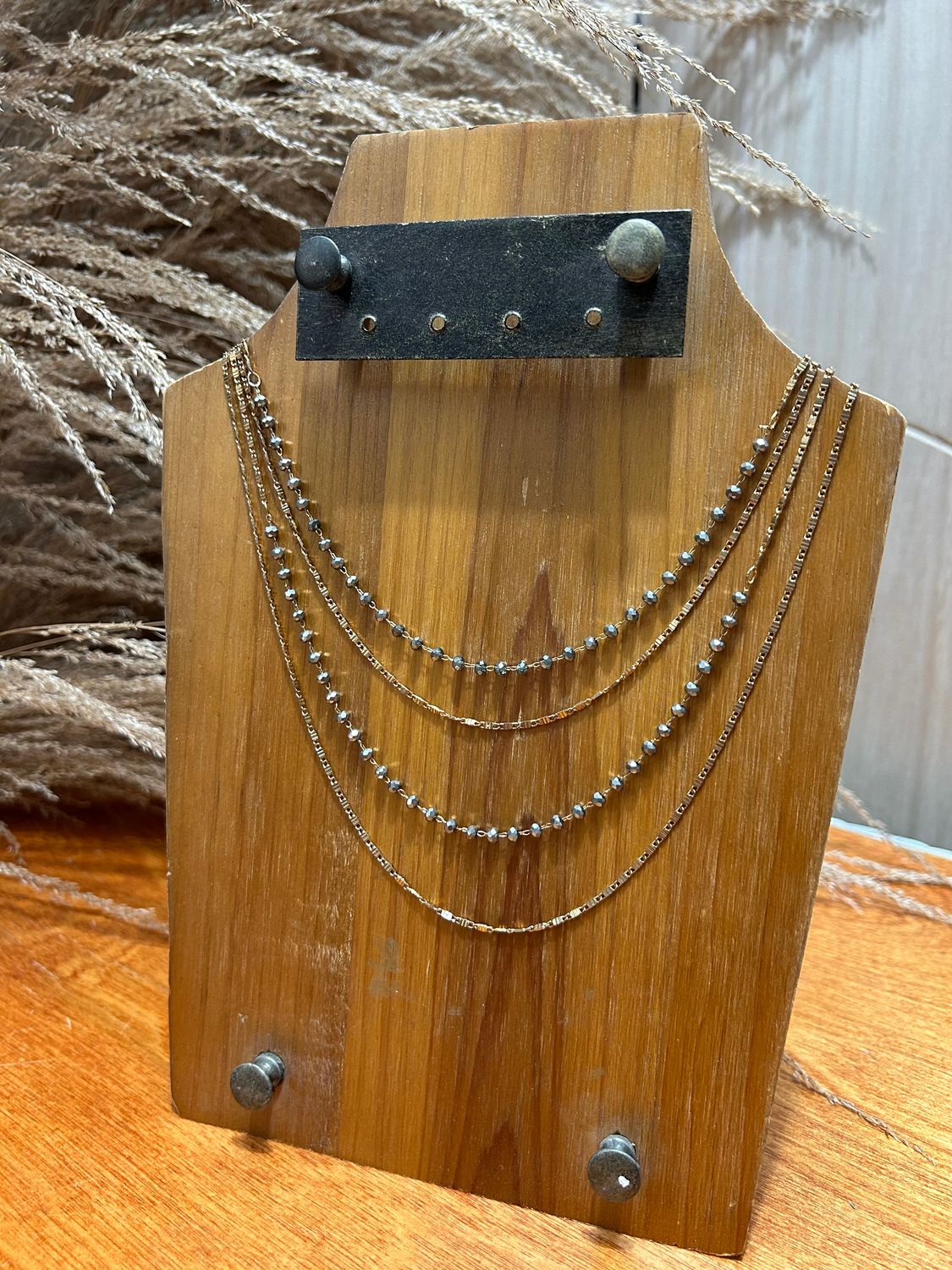 Multi-Layer Beaded Necklace- Grey