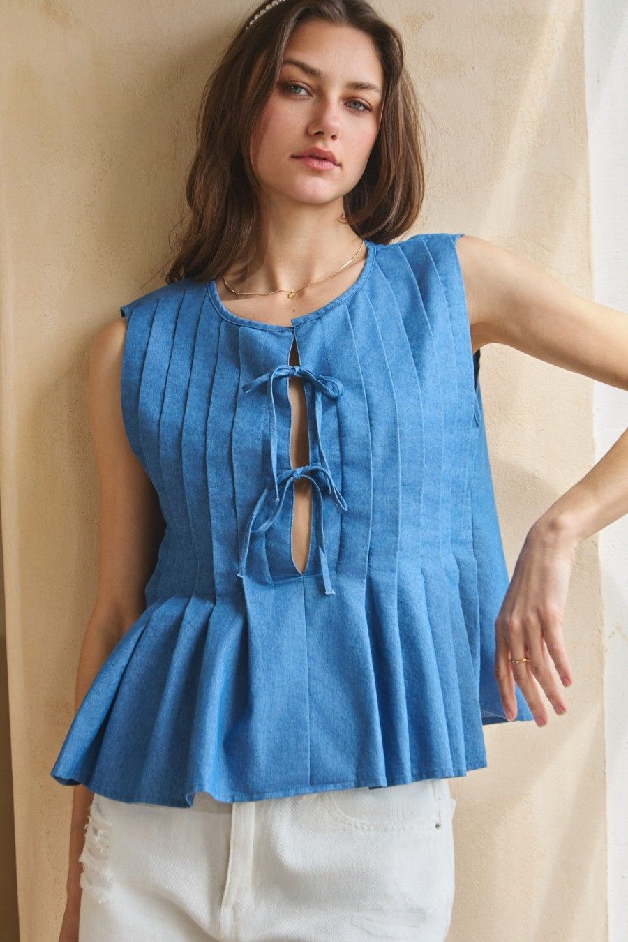 Curvy Denim Pleated Top