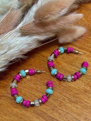 Pink &amp; Blue Beaded Hoops