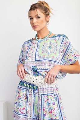 Curvy Scarf Printed Woven Top