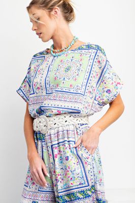 Curvy Scarf Printed Woven Top