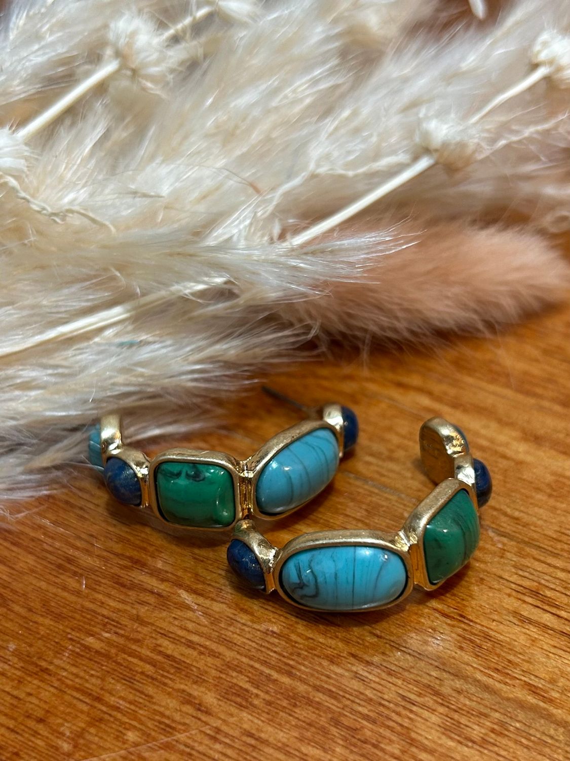 Turquoise Stone Hoop Earrings