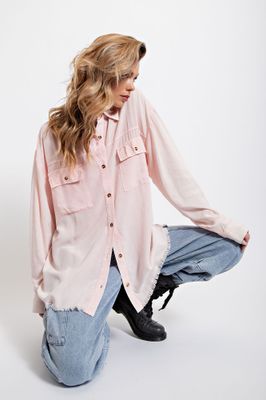 Curvy Mineral Washed Button Up