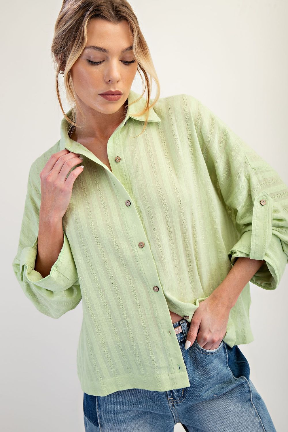 Curvy Lime Button Up
