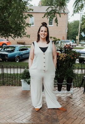 Curvy Striped Jumpsuit With Button Front 