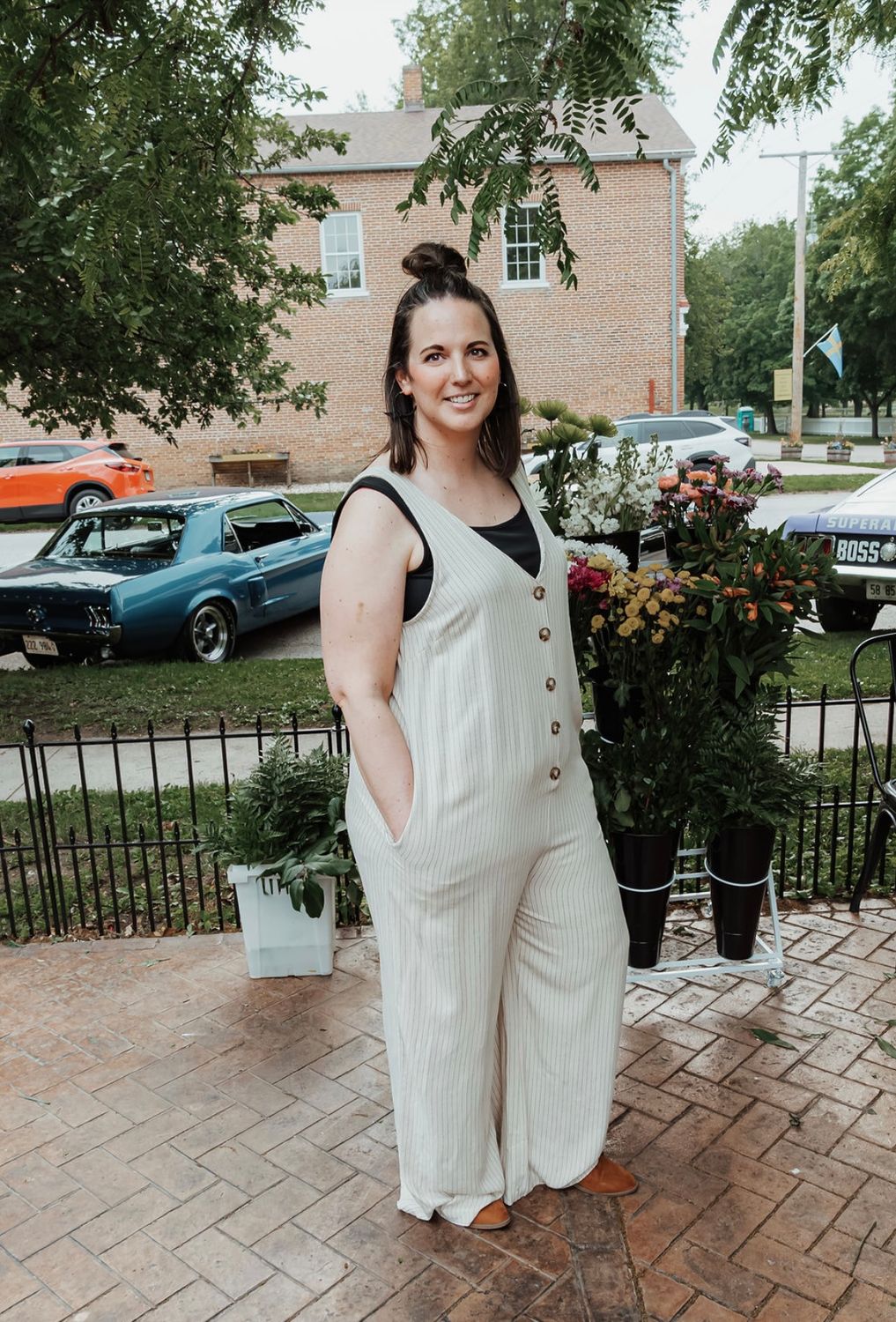 Curvy Striped Jumpsuit With Button Front 