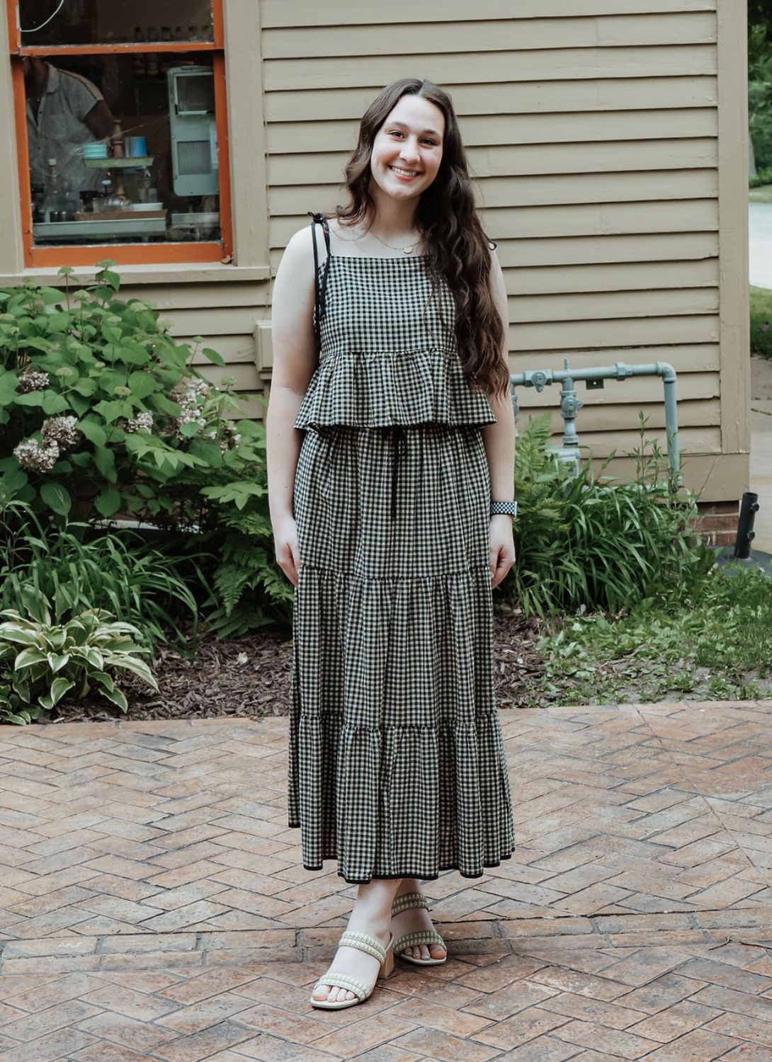 Gingham Pattern Tiered Skirt