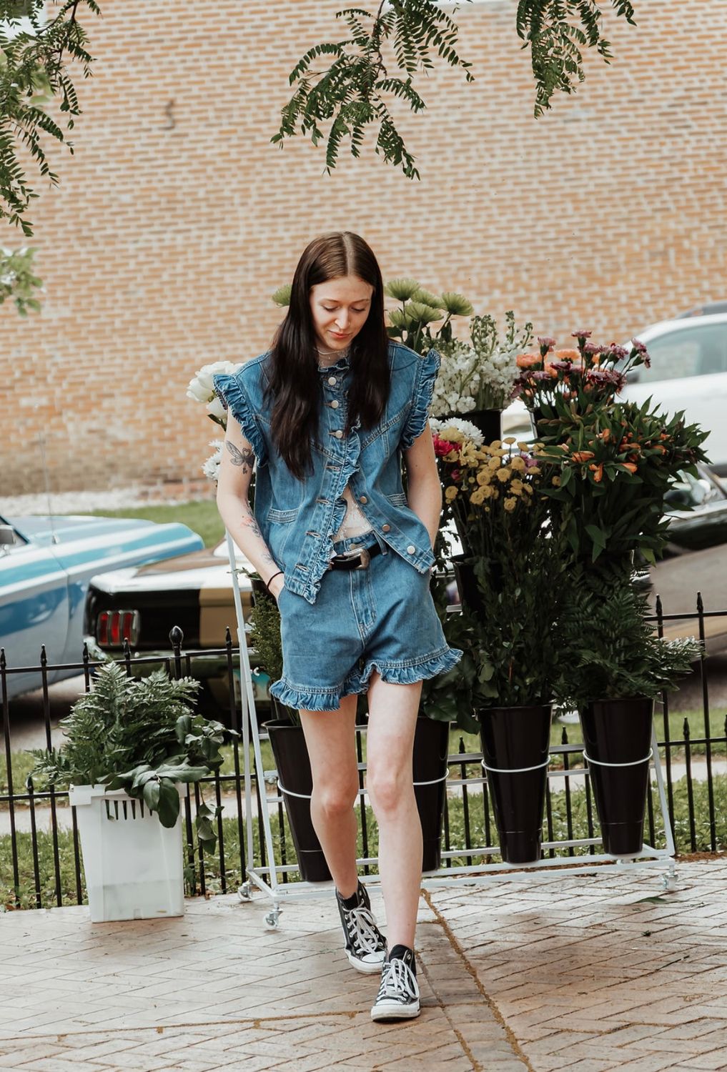 Ruffled Detail Denim Vest 