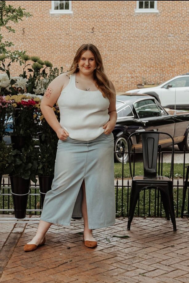 Curvy Washed Denim Mini Skirt With Slit