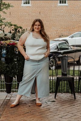 Curvy Washed Denim Mini Skirt With Slit