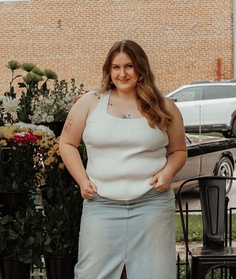 Curvy Washed Denim Mini Skirt With Slit