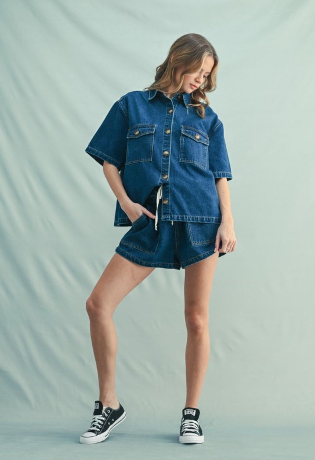 Denim Shorts With Drawstring