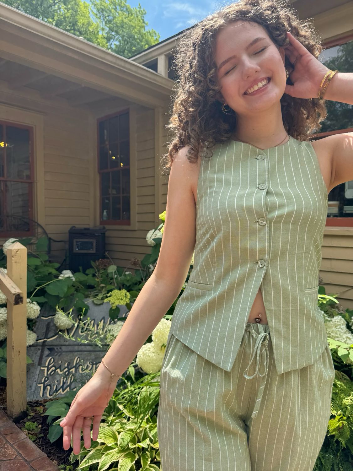 Pinstripe Matcha Top