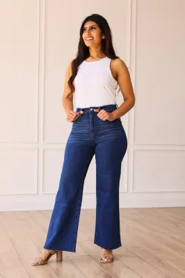Dakota True Blue Wide Leg Fray Hem Jeans
