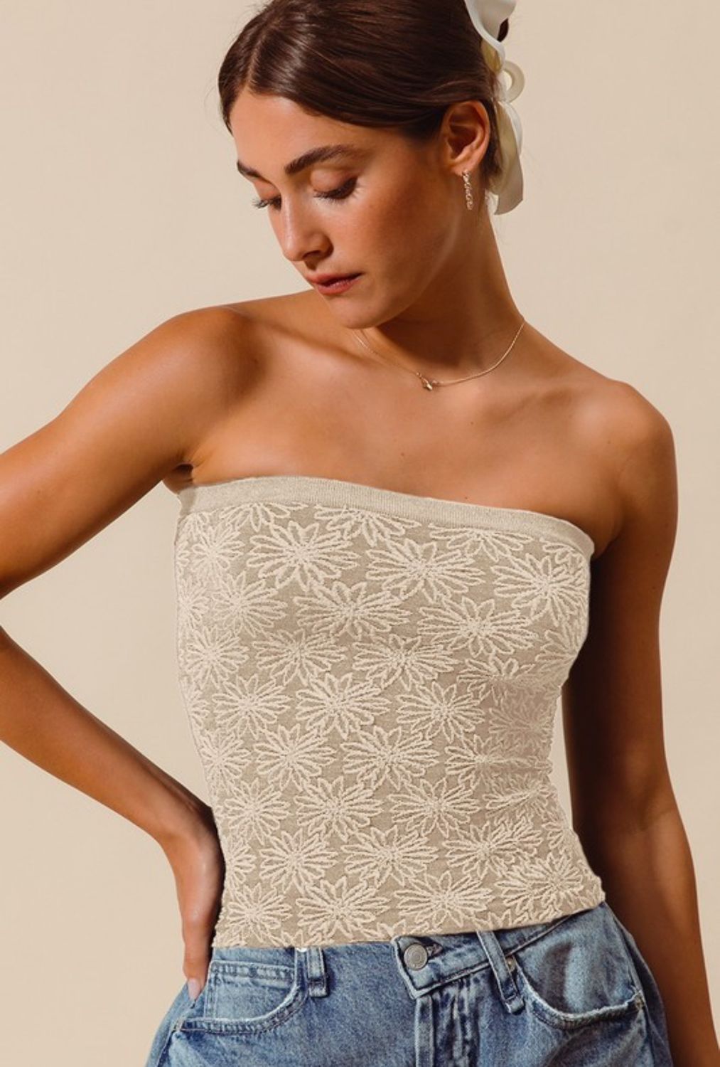 Jacquard Floral Two Tone Tub Top