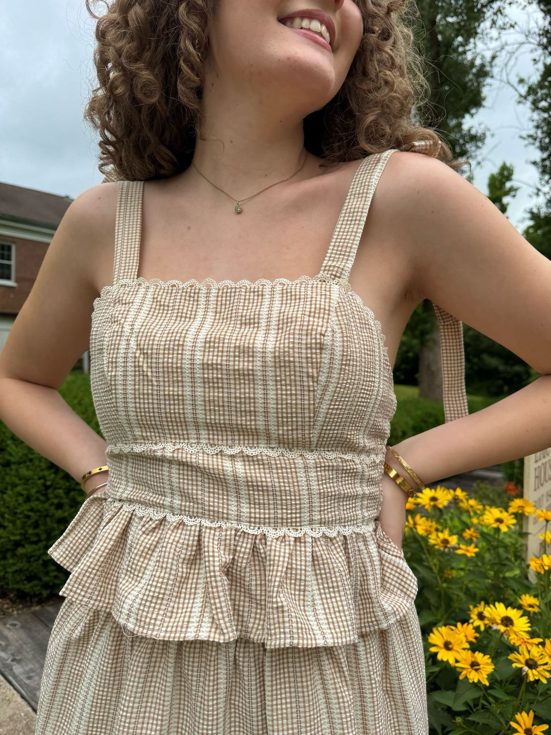 Gingham Tie Top