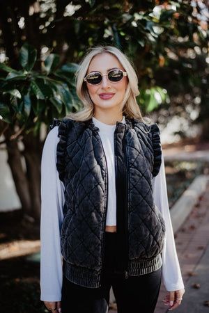 Garment Washed Ruffle Sleeve Vest