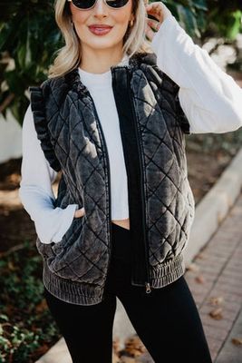 Garment Washed Ruffle Sleeve Vest