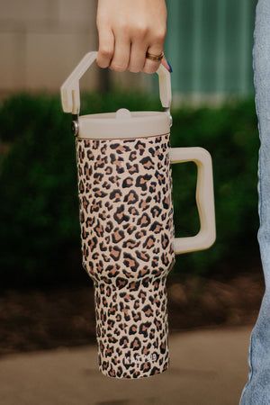 Brown Leopard Tumbler With Lid Handle 