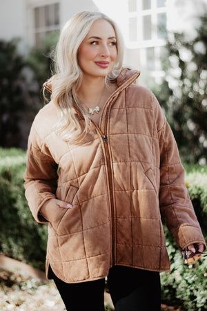 Brown Lightweight Quilted Washed Jacket