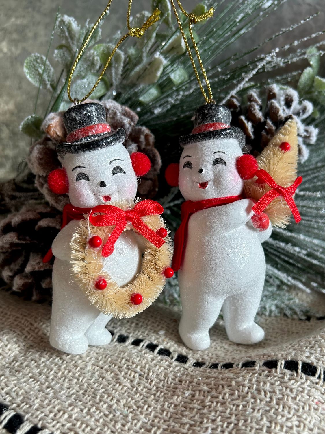 Vintage Happy Snowman Ornaments 