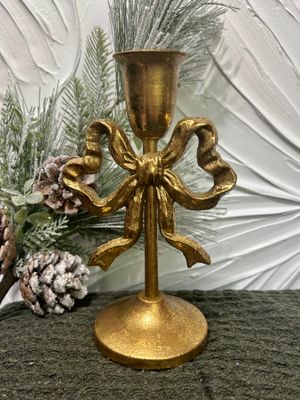 Gold Bow Taper Candle Holder