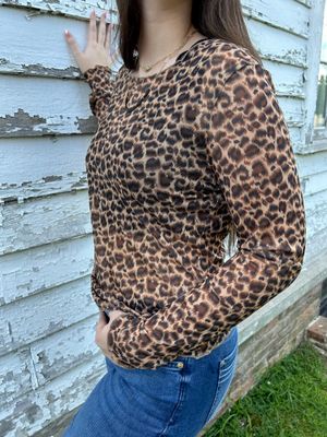 Mesh Leopard Long Sleeve Top