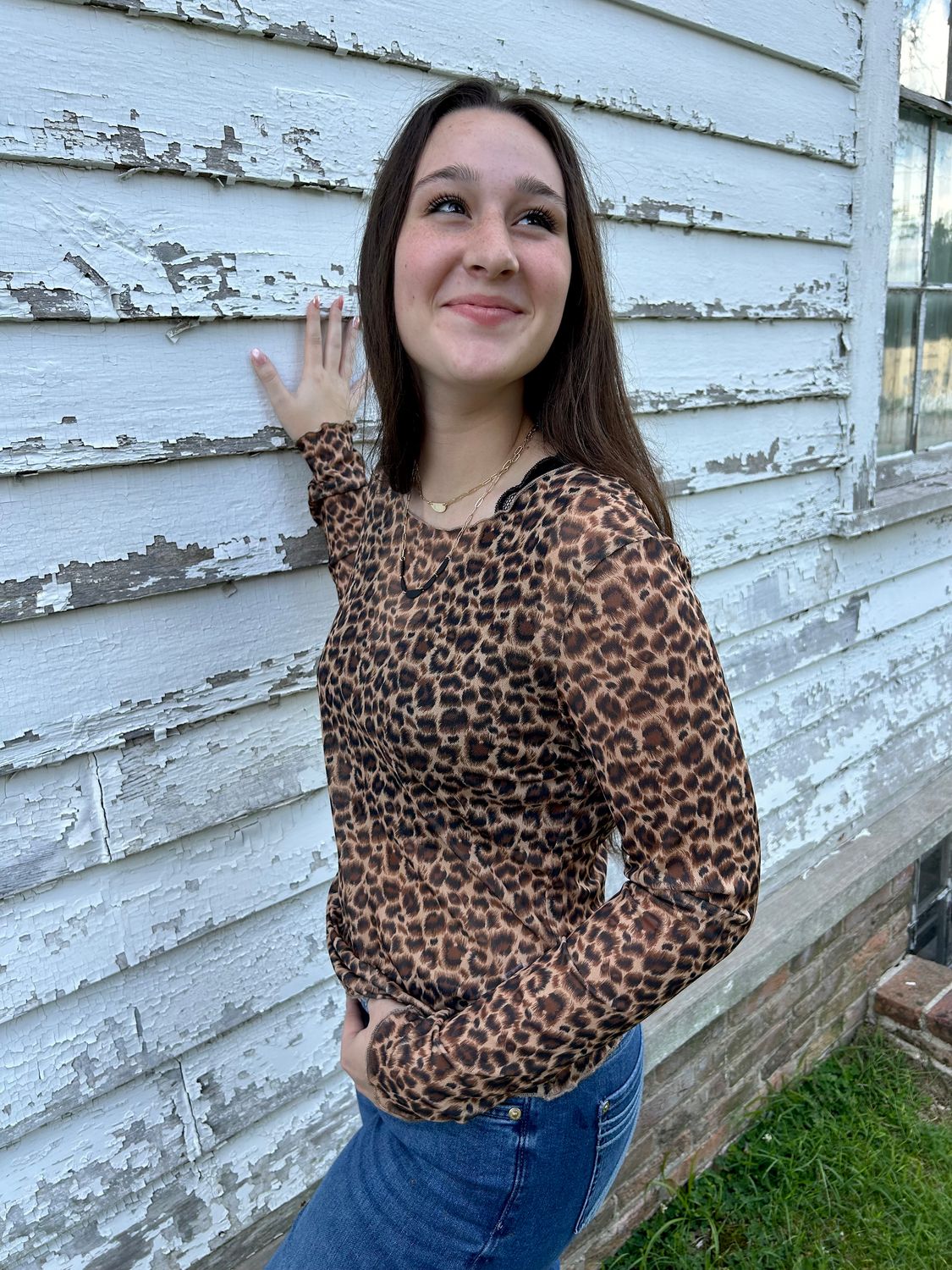 Mesh Leopard Long Sleeve Top