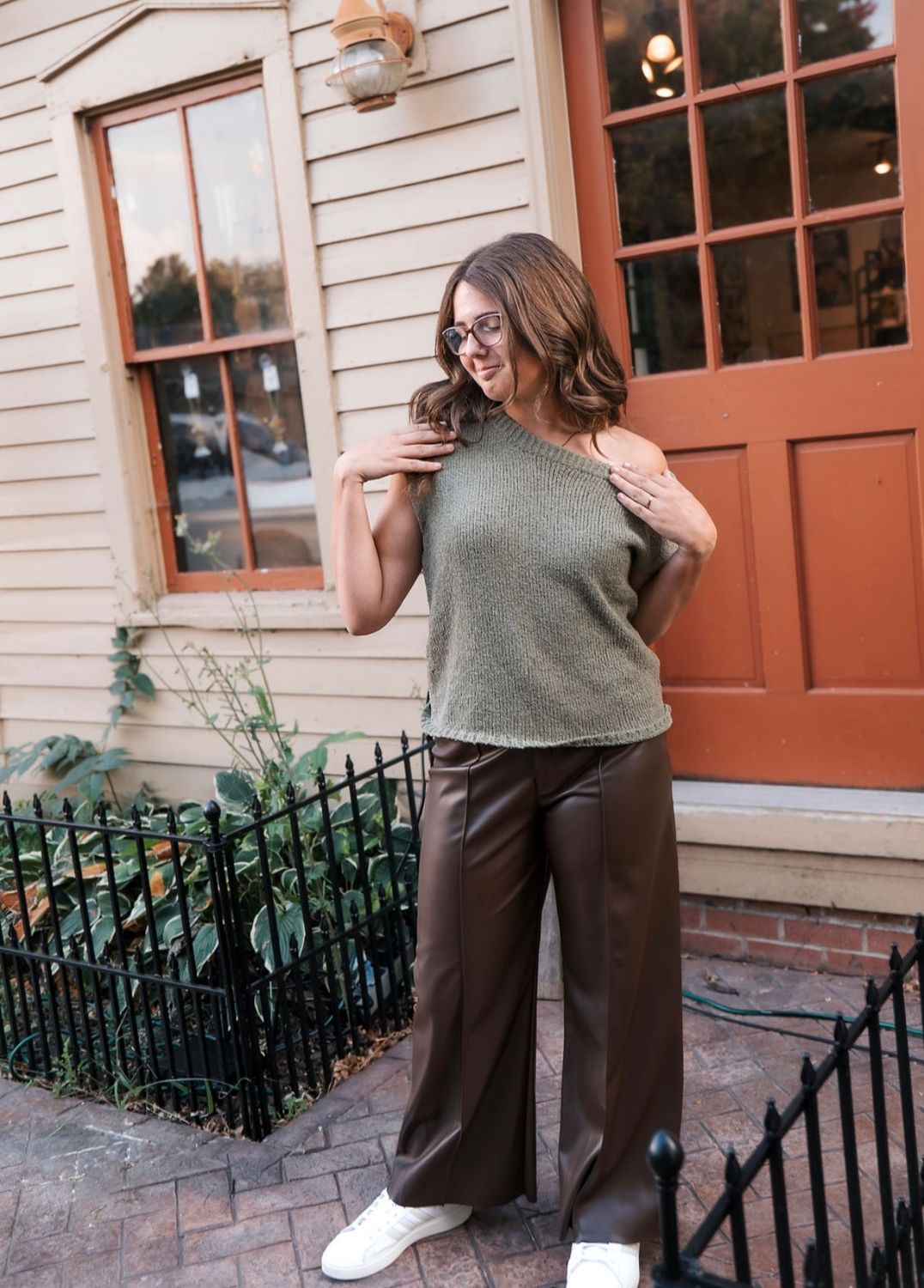 Pintuck Detail Pleather Wide Straight Pants
