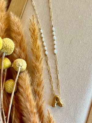 Chic Bubble Pearl Initial Chain Necklaces 